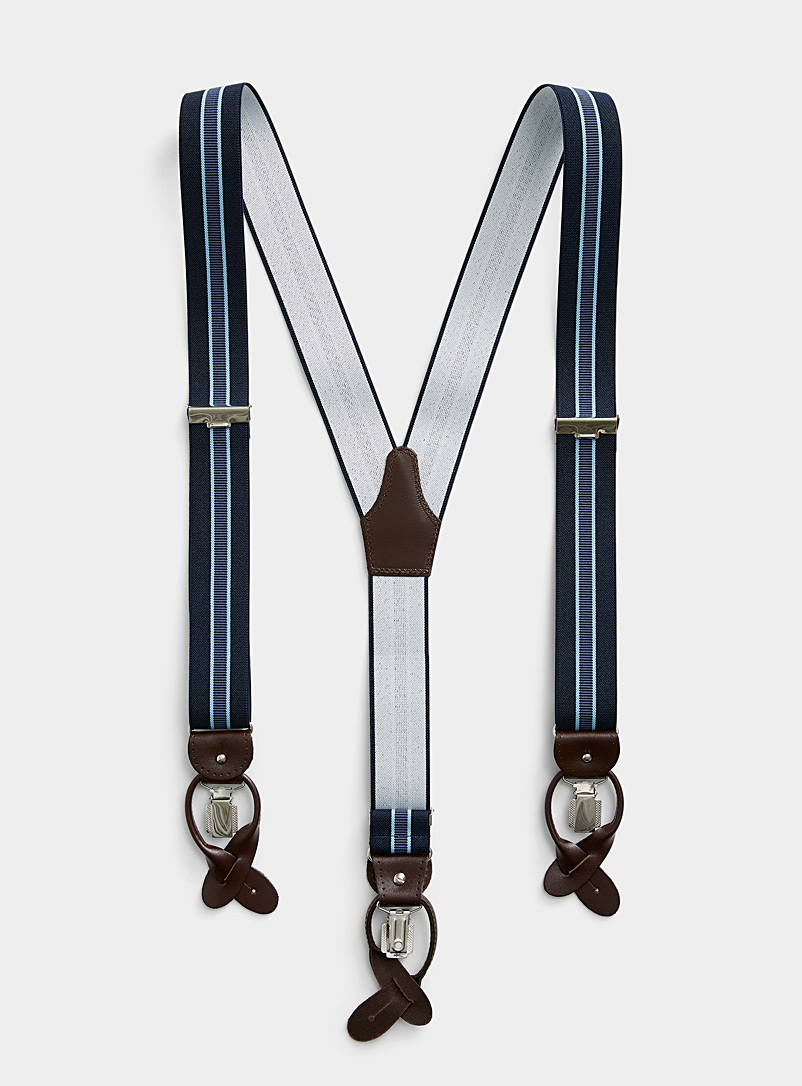 Leather-detail blue-stripe suspenders product image (primary)