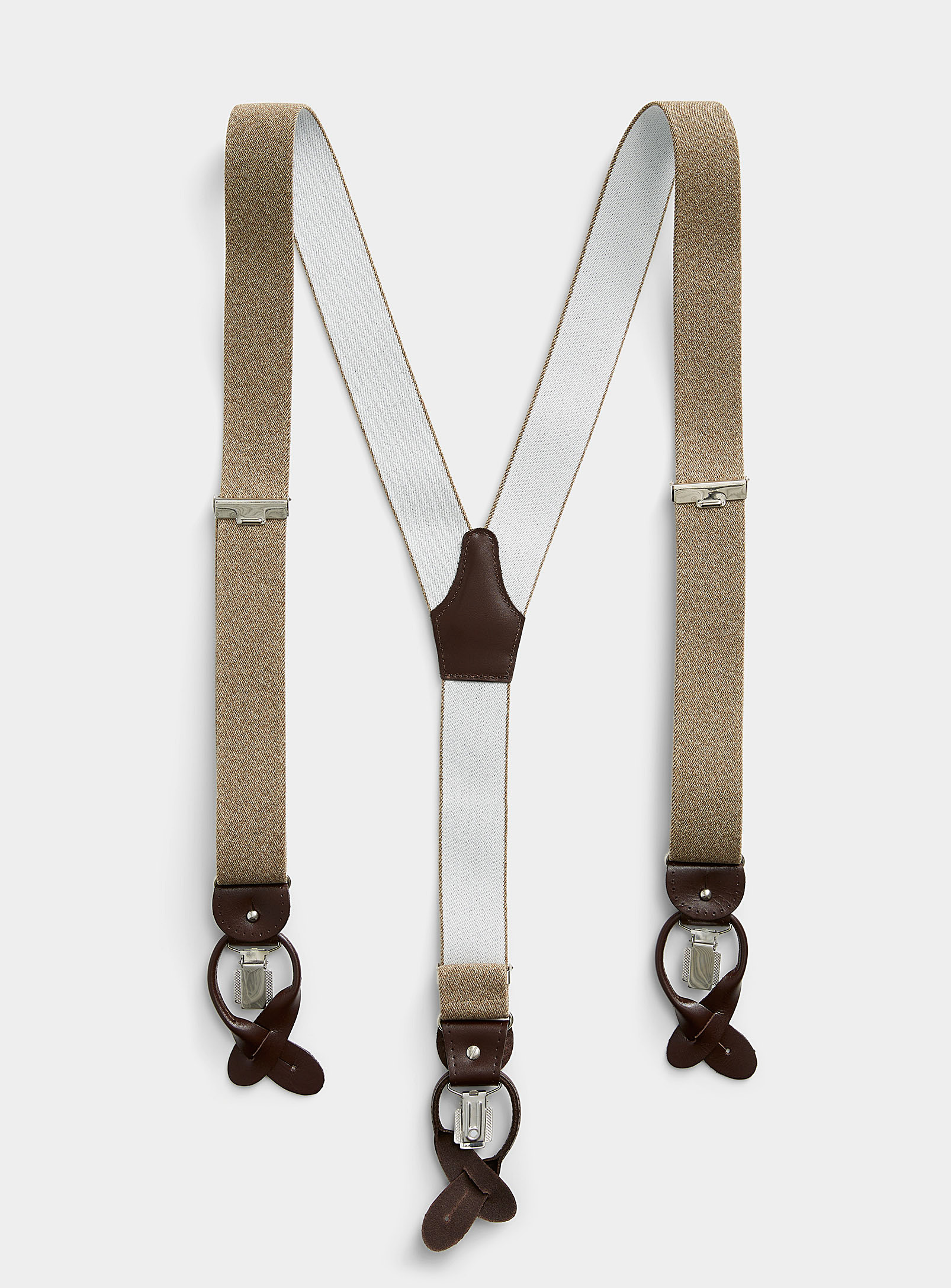 Profuomo Leather-detail Beige Suspenders In Brown
