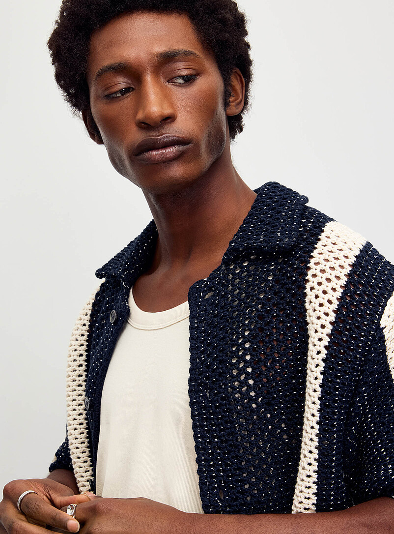 Vertical stripe openwork knit shirt product image 2