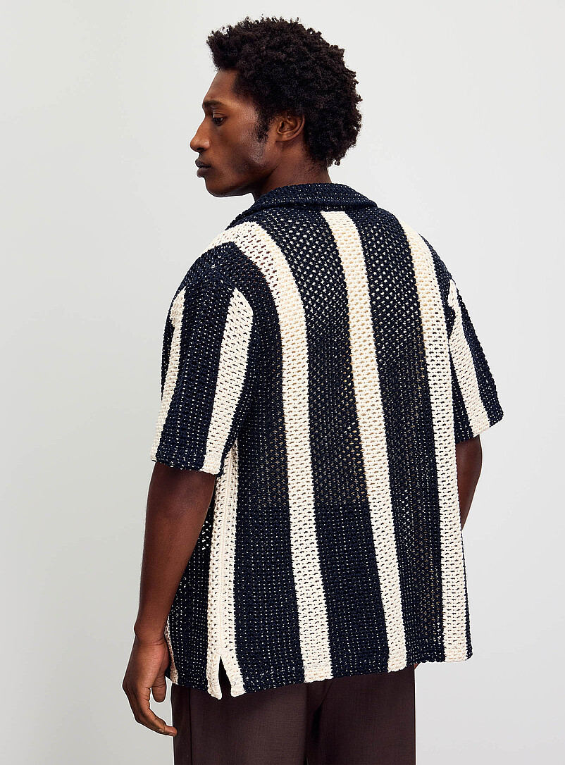 Vertical stripe openwork knit shirt product image 3