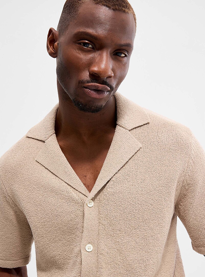 Slub Knit Open-Collar Cardigan
