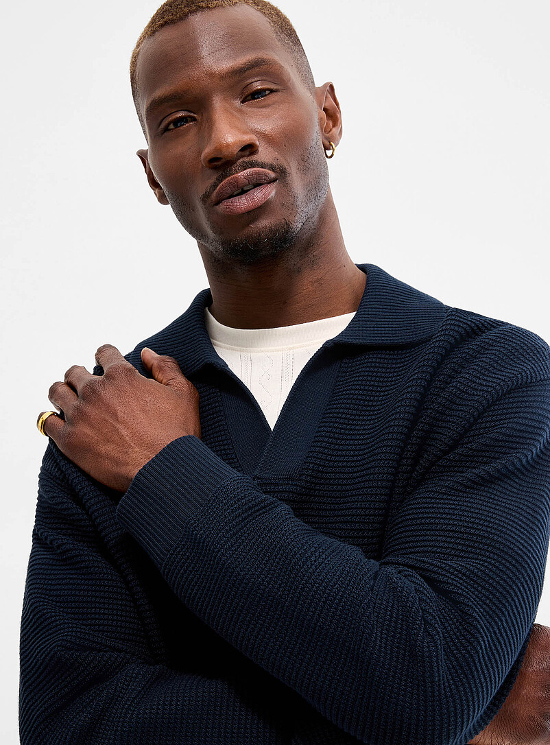 Textured knit Johnny-collar sweater product image 2