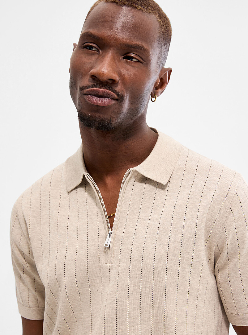 Openwork striped zipped polo product image 2
