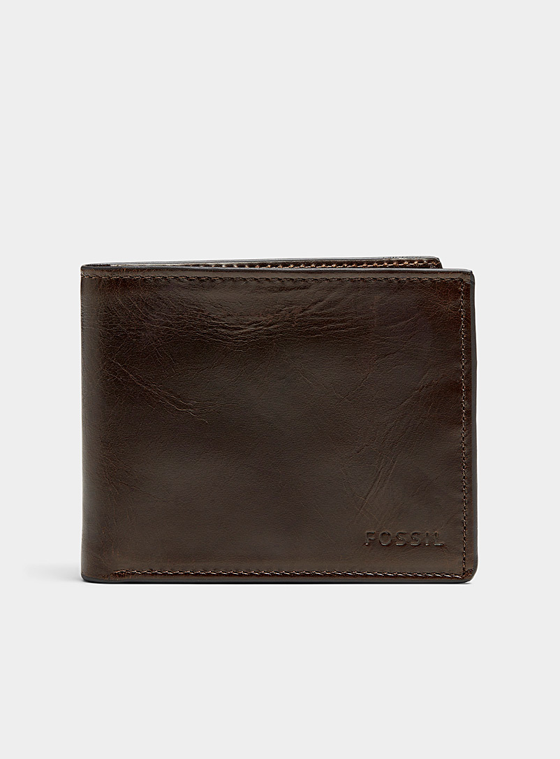 Fossil Chocolate/Espresso Derrick leather wallet for men