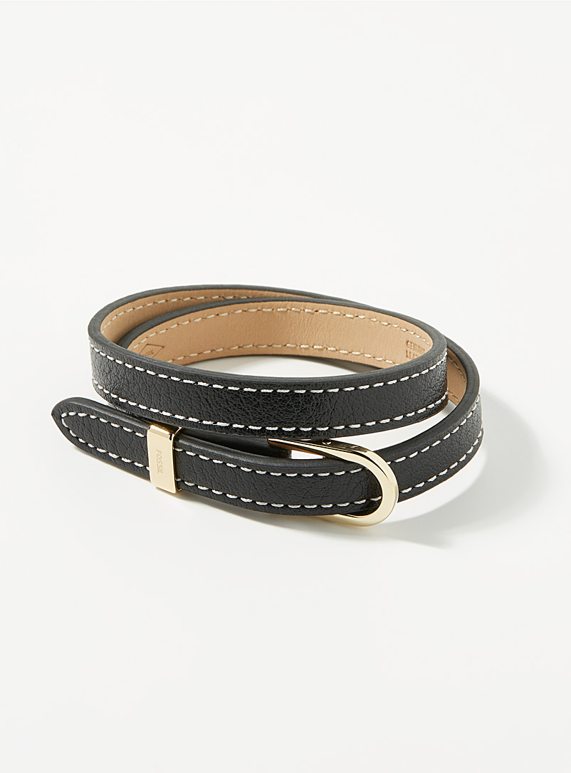 Fossil Black Black leather double band for women