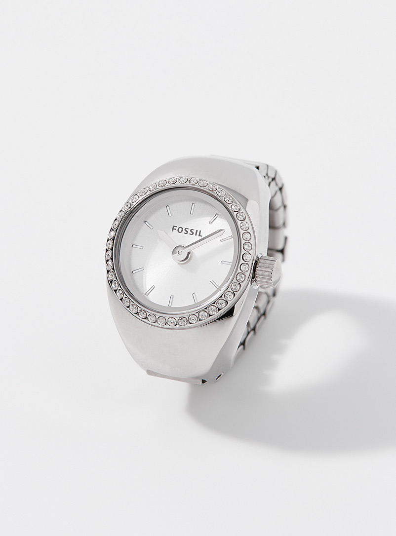 Fossil Silver Shimmery silver watch ring for women