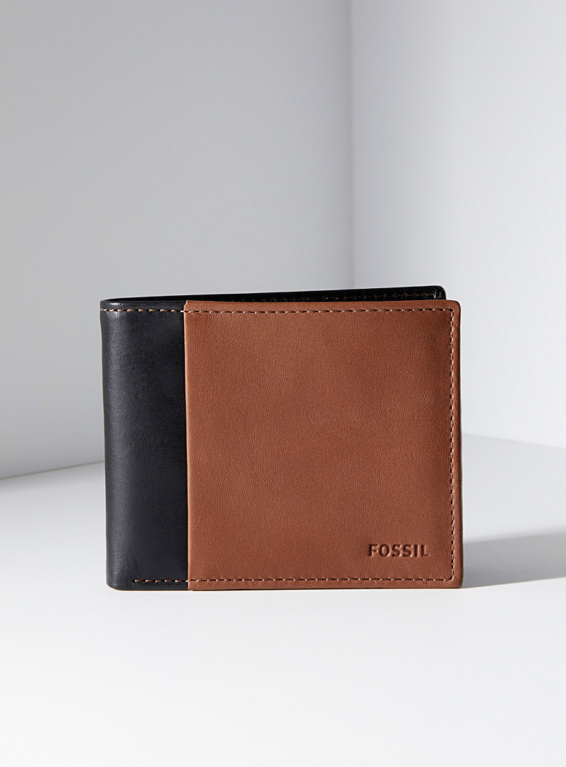 Fossil Patterned Black Two-tone bi-fold wallet for men