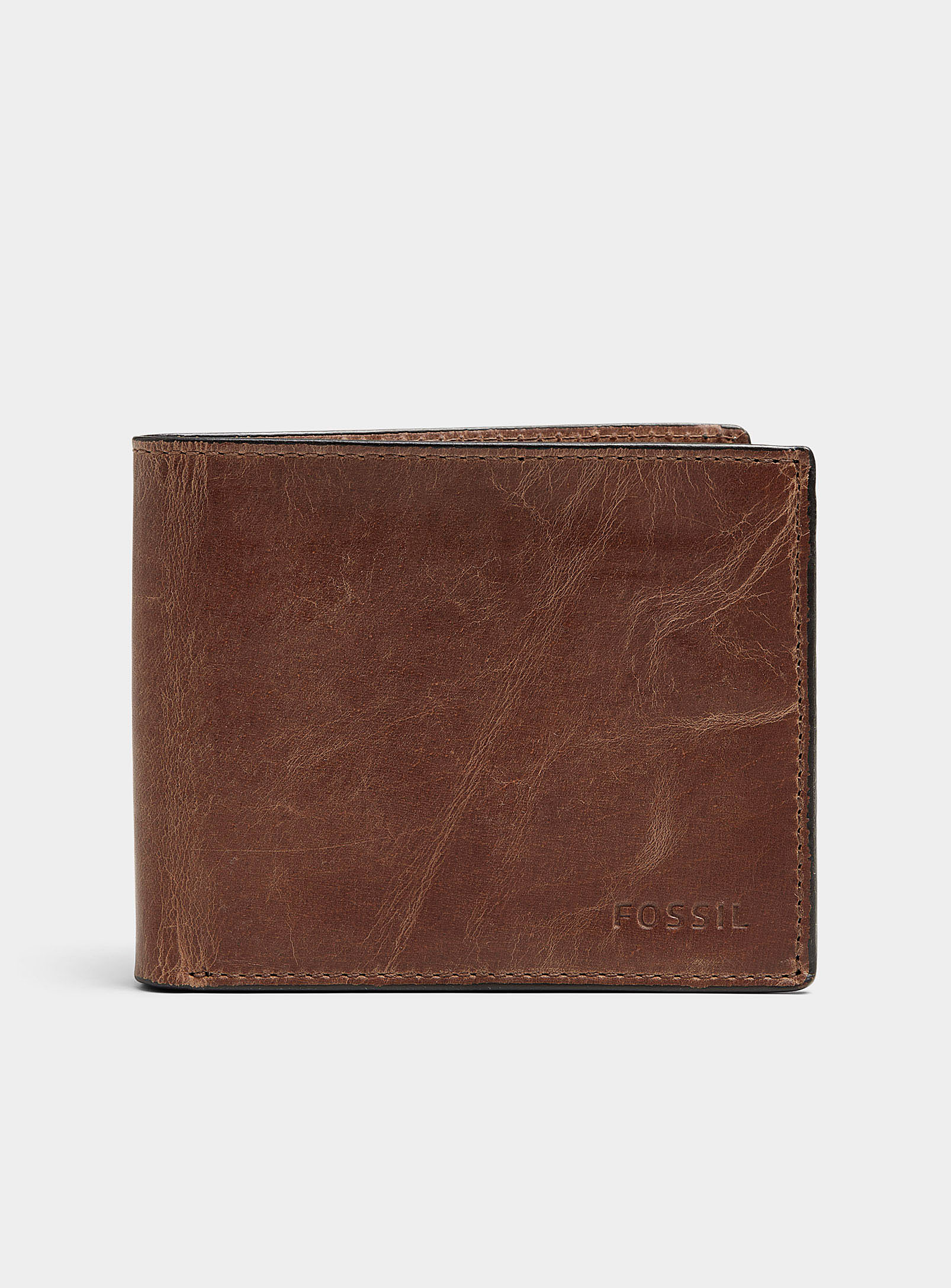 Fossil Derrick Leather Wallet In Brown