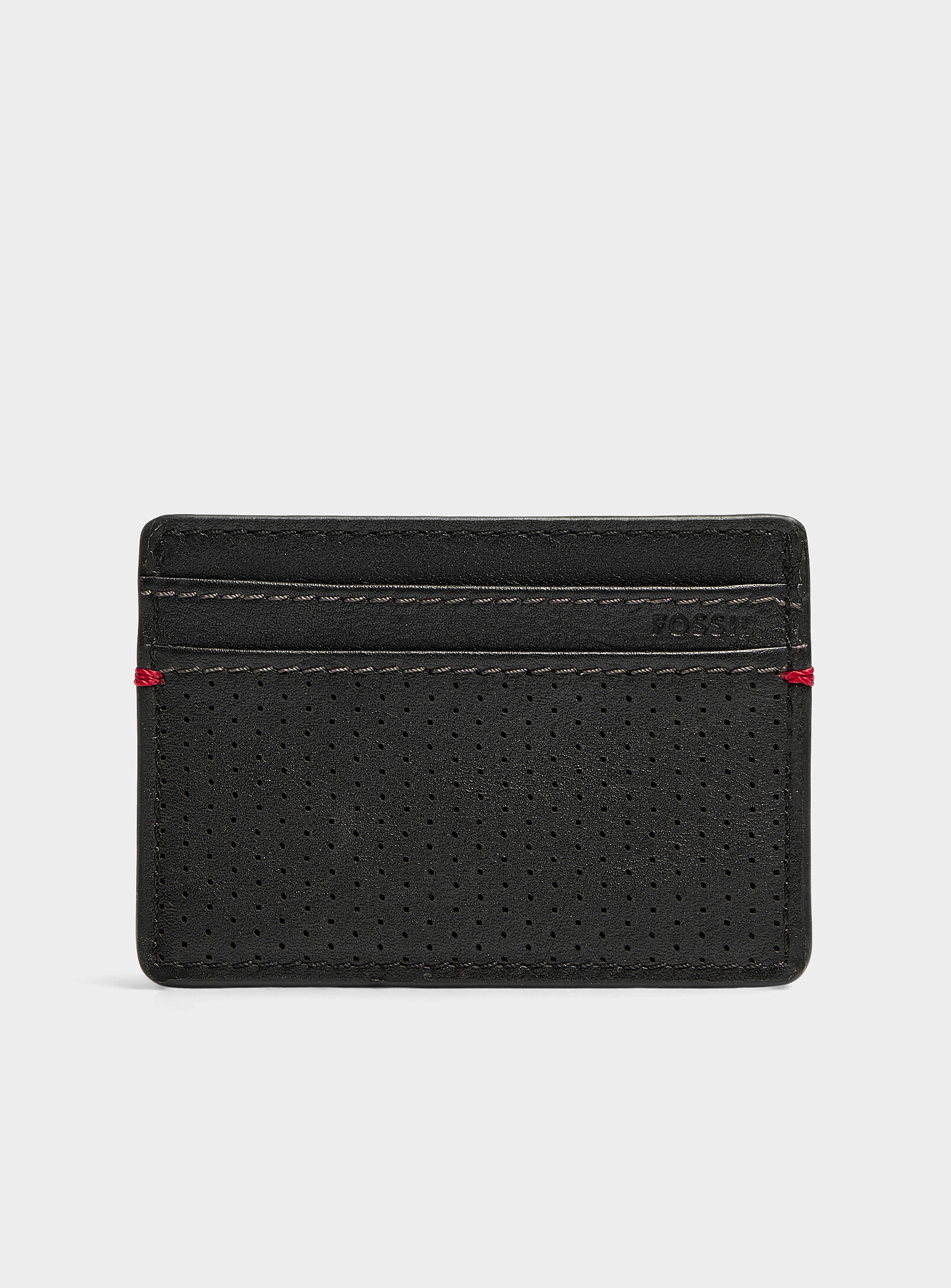 Fossil - Perforated leather card holder (Men, Black, ONE SIZE)