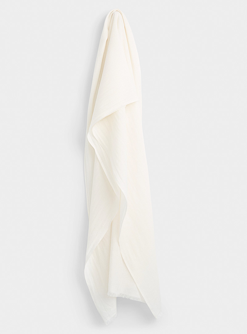 Simons Ivory White Colourful fine cashmere scarf for women