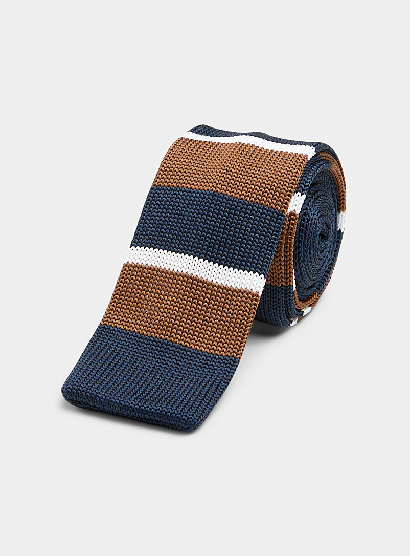Le 31 Brown Triple-stripe knit tie for men