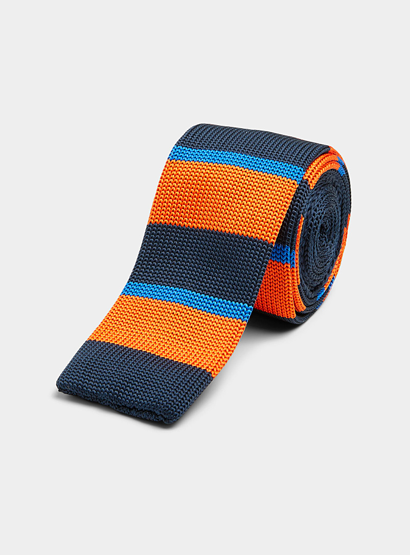 Le 31: La cravate tricot rayures triples Orange pour homme