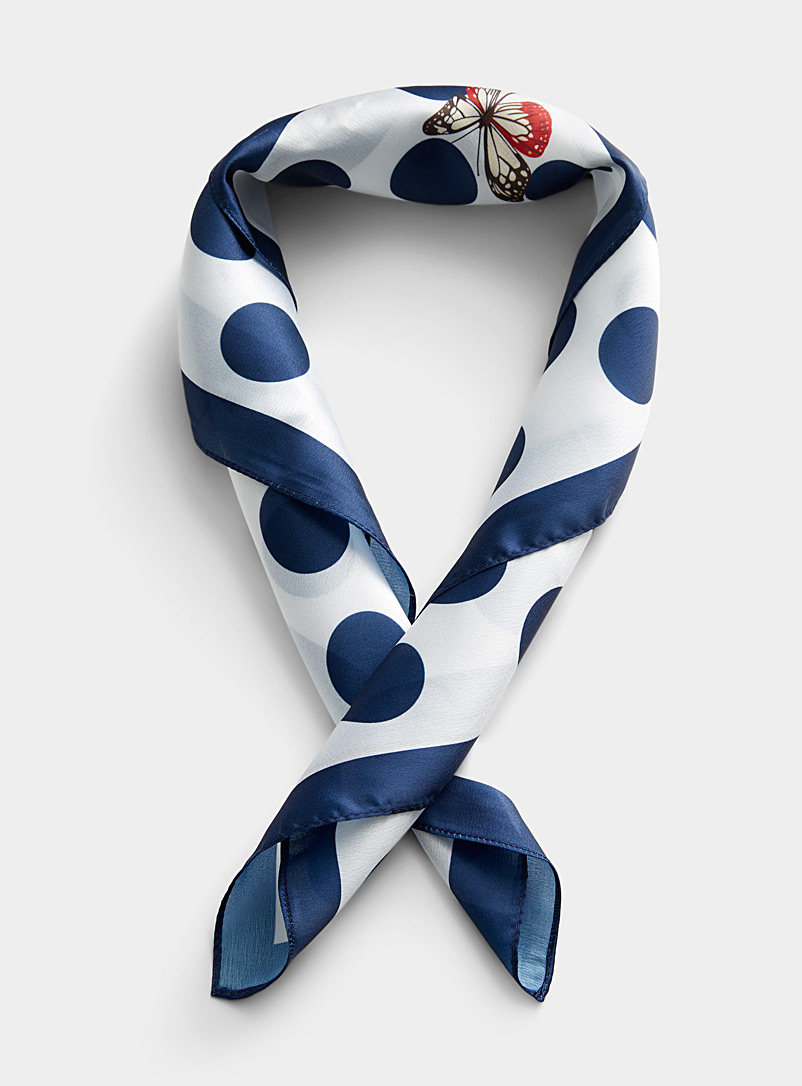 Simons Patterned Blue Butterfly pin dot scarf for women
