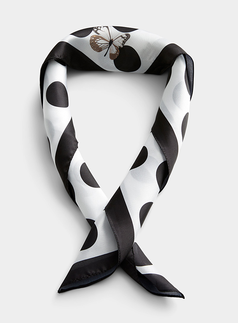 Simons: Le foulard petits pois et papillon Noir à motifs pour femme