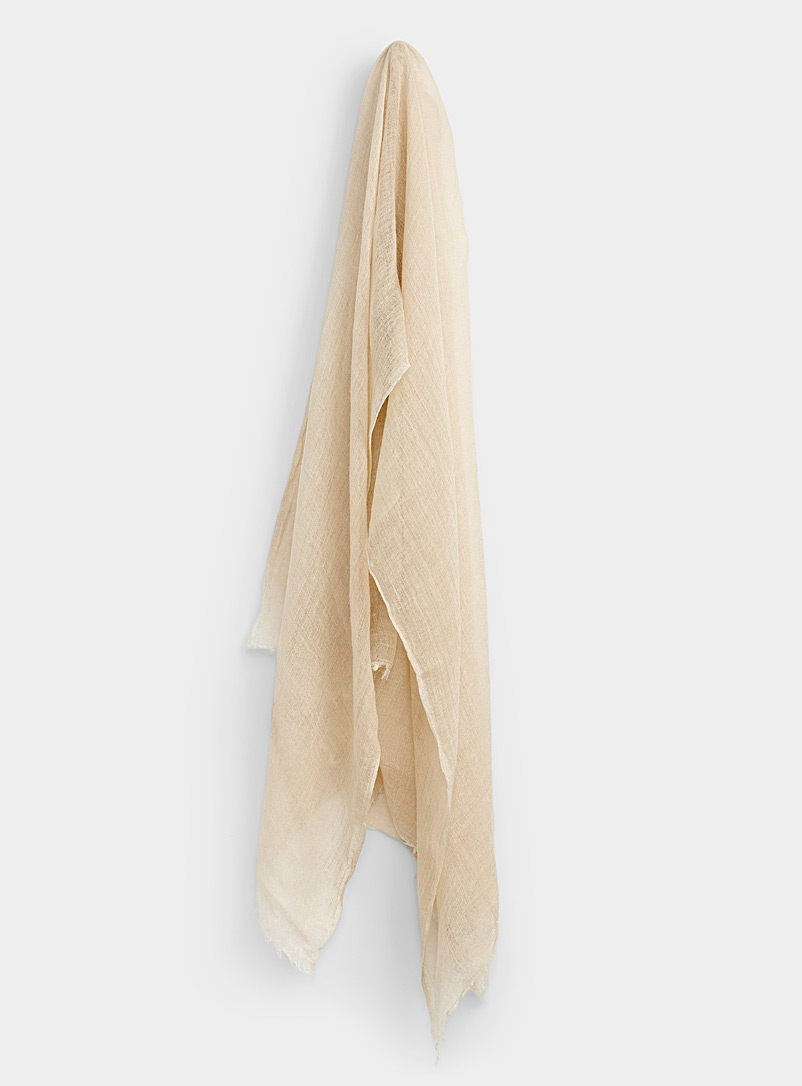 Simons Cream Beige Linen-like solid scarf for women