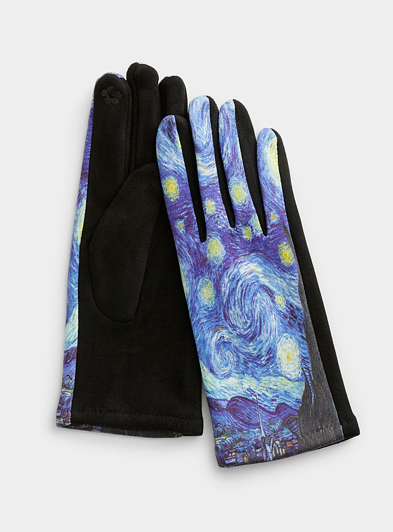 Simons Patterned Blue Artwork gloves for women