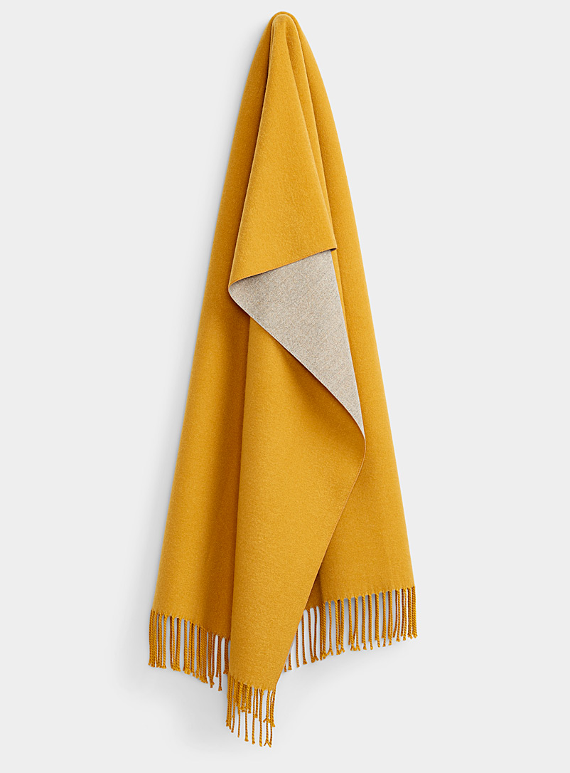 Simons Golden Yellow Ultra-soft two-tone fringed scarf for women