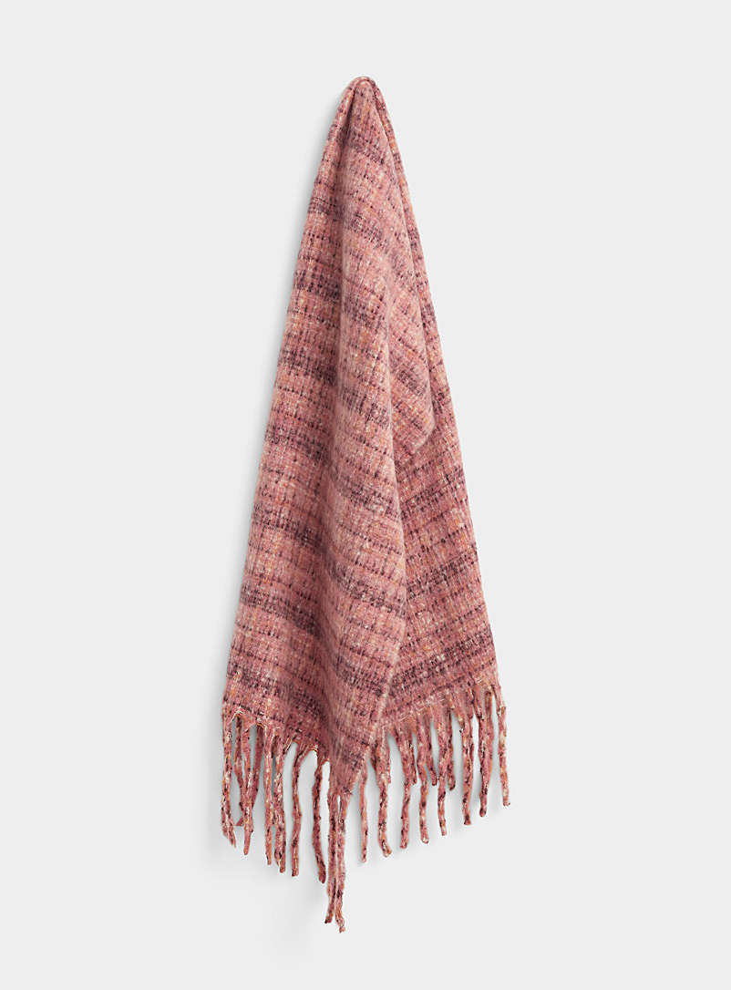 Simons Pink Blended checks bouclé-knit scarf for women