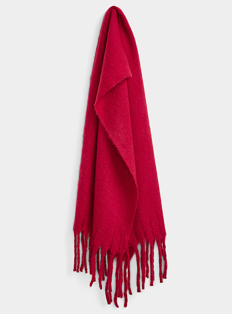 Simons Patterned Red Blended checks bouclé-knit scarf for women