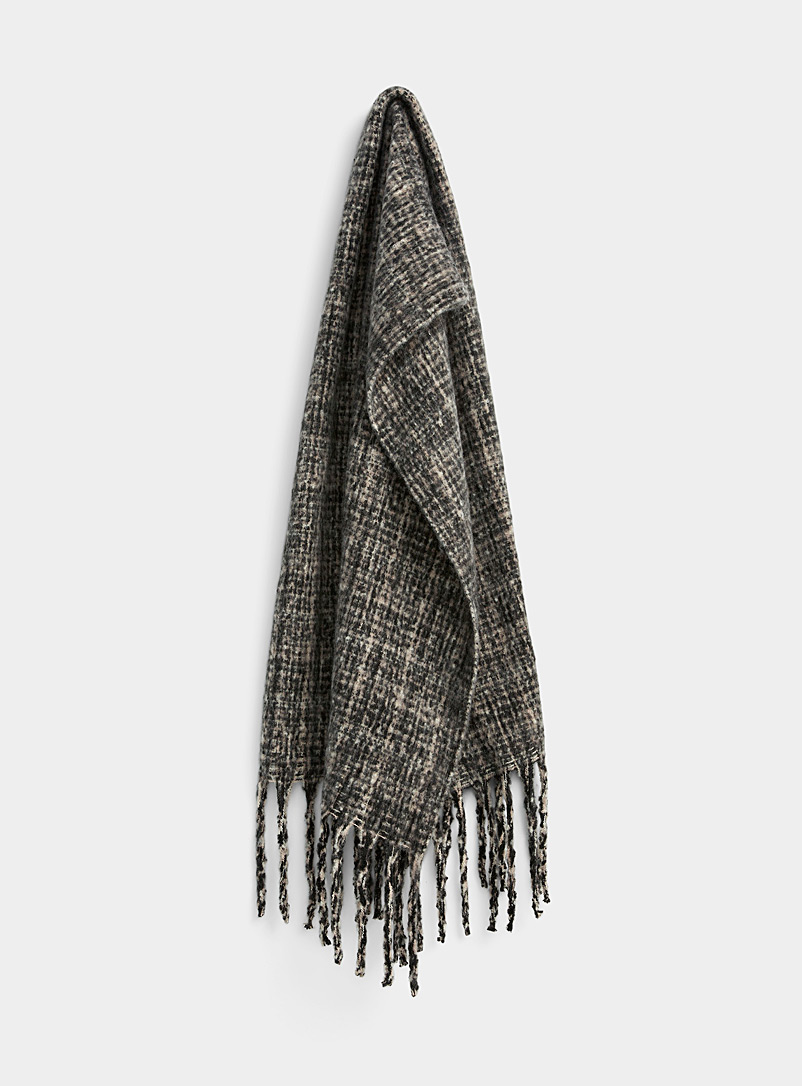 Simons Patterned Black Blended checks bouclé-knit scarf for women