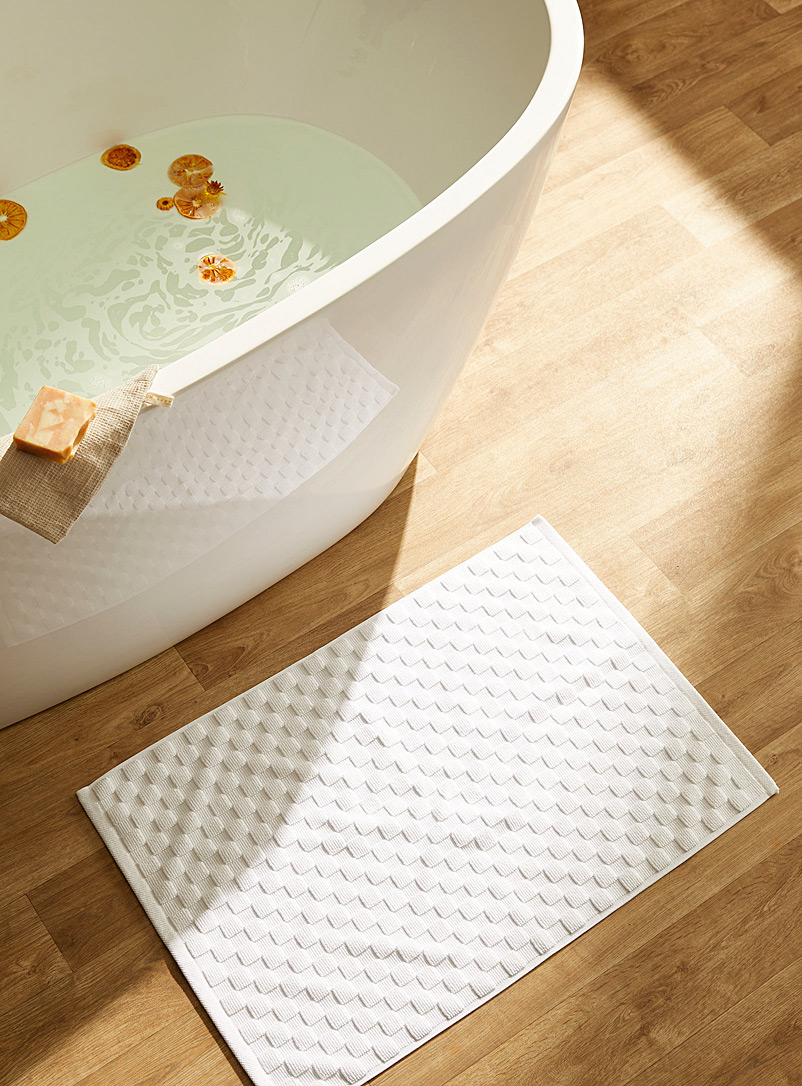 Simons Maison: Le tapis de bain coton turc petits carreaux 50 x 80 cm Blanc