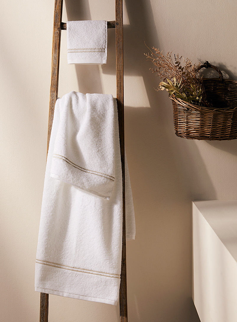 Simons Maison: Les serviettes coton turc bandes contraste Blanc à motifs