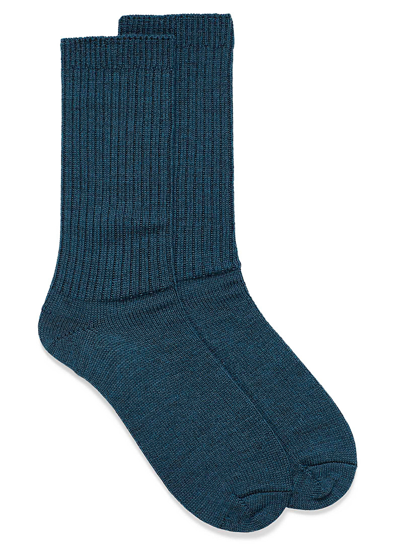 Le 31 Slate Blue Merino wool ribbed socks for men