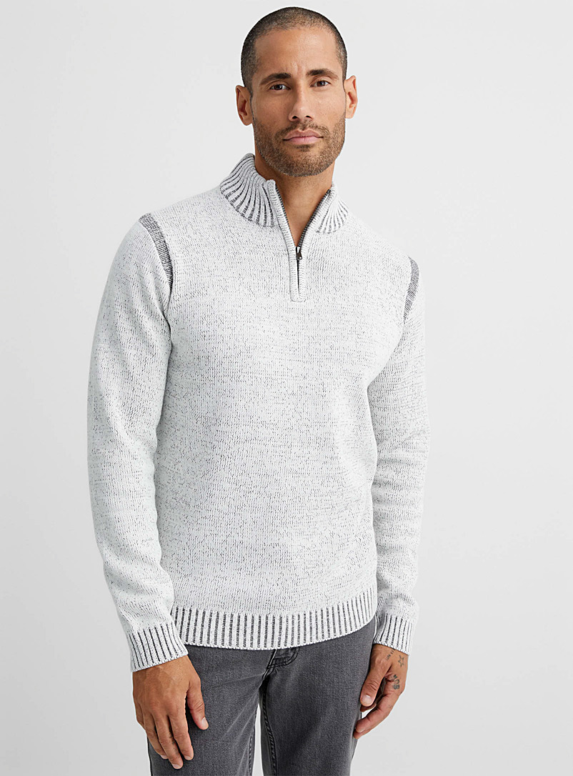Le 31 Light Grey Mixed stitch half-zip sweater for men