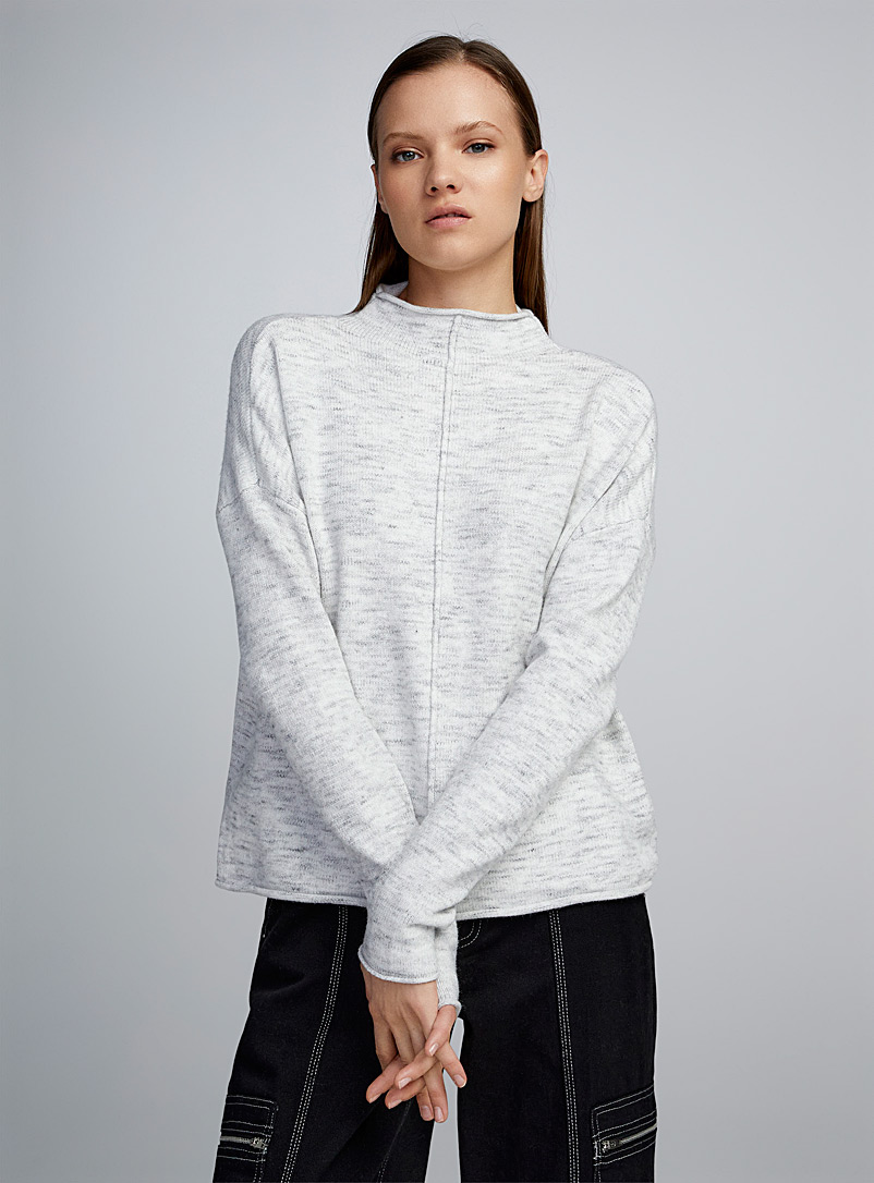 Twik Grey Reverse seam mock neck sweater for women
