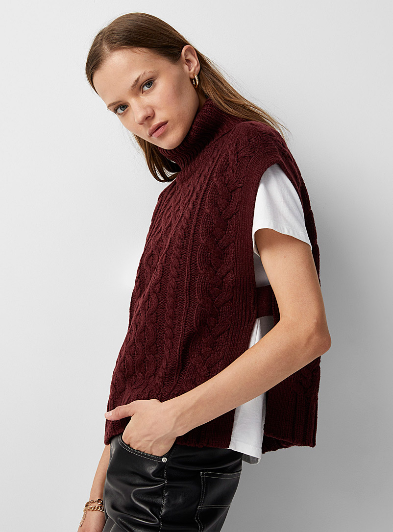 Twik Ruby Red Cable knit turtleneck tank for women