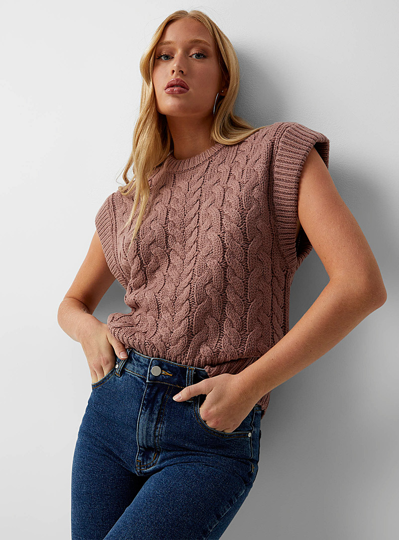 Icône Taupe Mixed cable sweater vest for women
