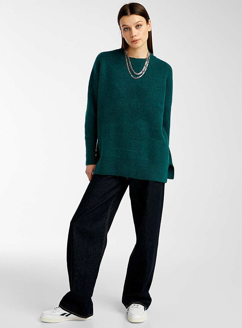 Twik: Le pull ample tricot chiné Vert assorti pour femme