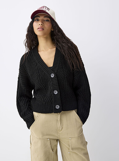 Le cardigan c&ocirc;tes perl&eacute;es gros boutons