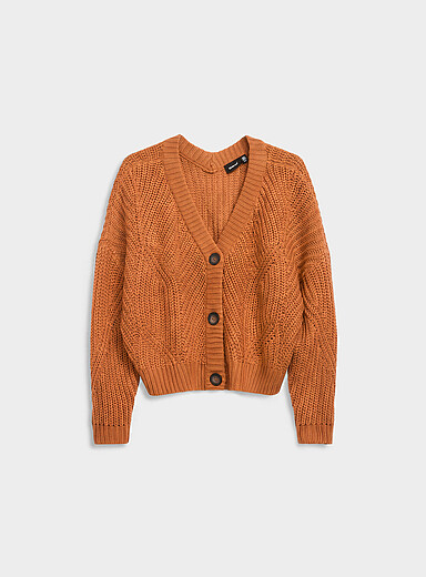 Twik Copper Brown Big button shaker-rib cardigan for women