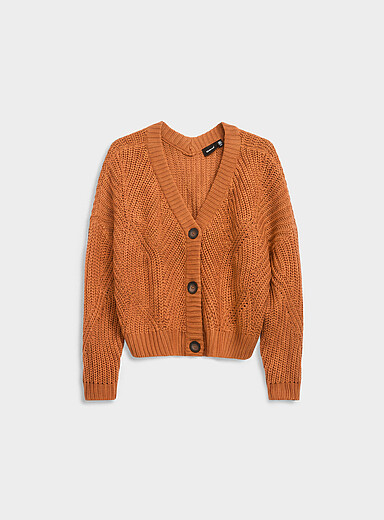 Twik: Le cardigan c&ocirc;tes perl&eacute;es gros boutons Brun cuivr&eacute; pour femme