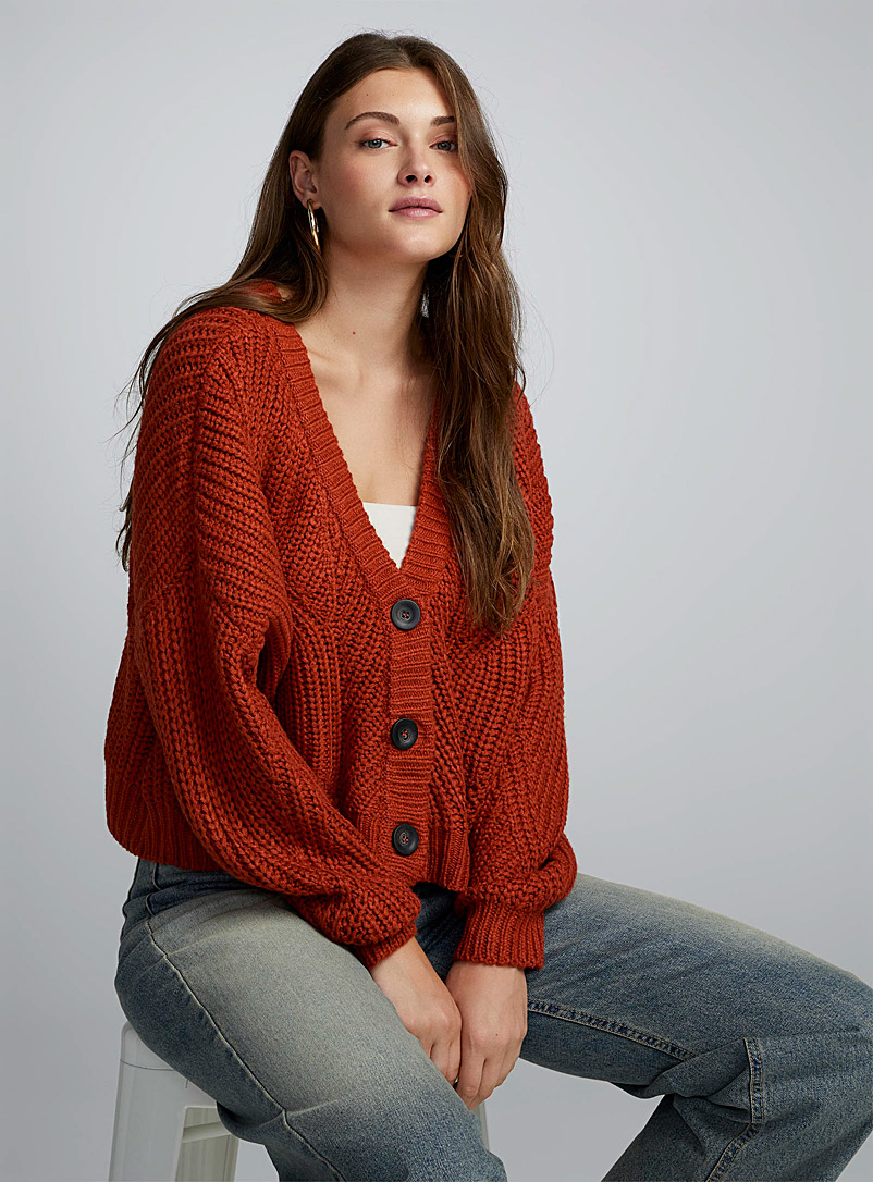 Twik Copper Big button ribbed cardigan for women