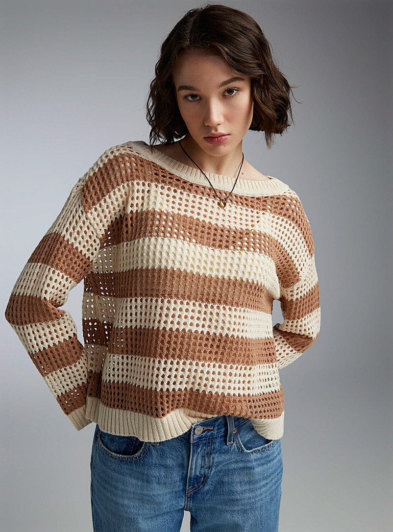 Twik Sand Wide stripes openwork sweater for women