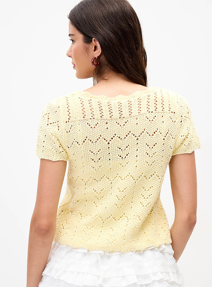 Twik: Le cardigan &agrave; nouer tricot pointelle Jaune ma&iuml;s - Vanille pour femme