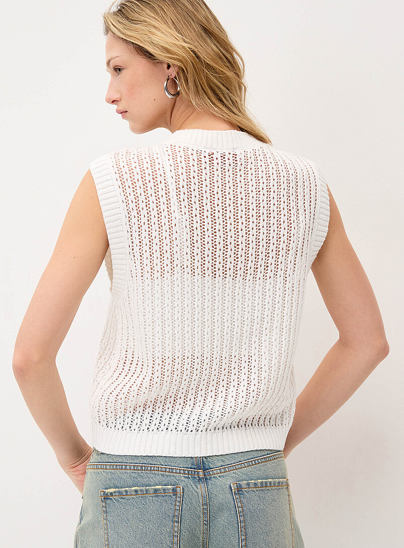 Twik Mint/Pistachio Green Openwork rib-knit button-up sweater vest for women