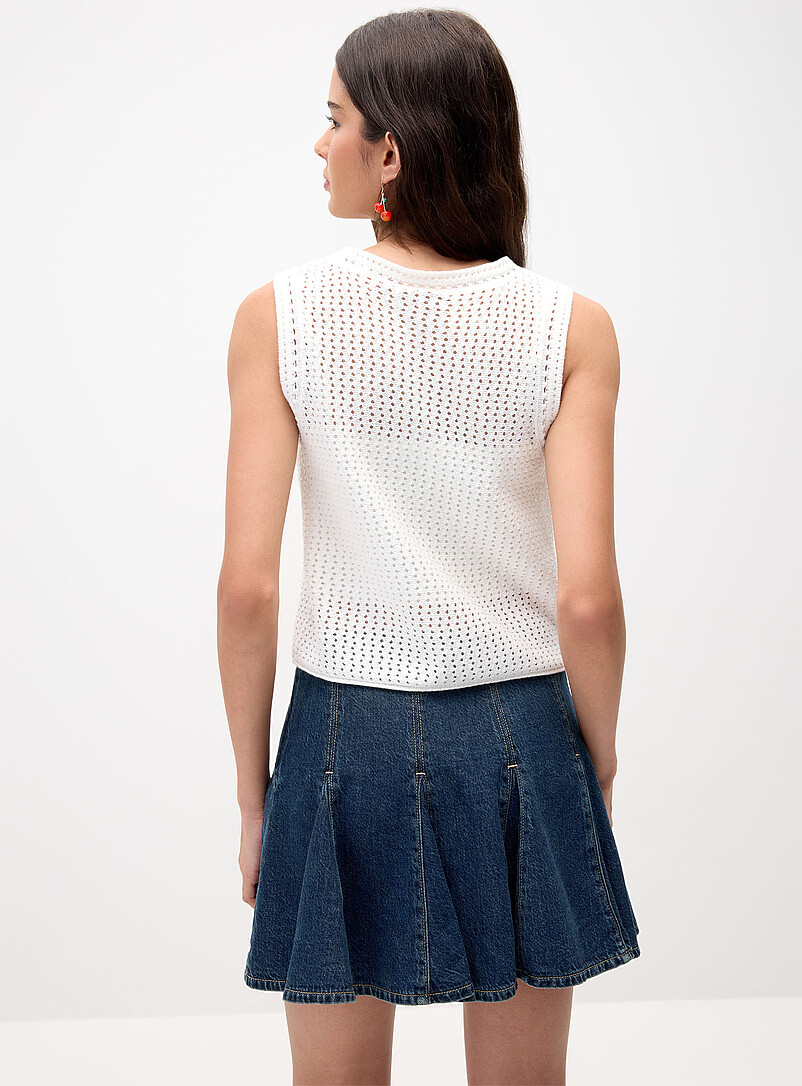 Twik: Le d&eacute;bardeur ouvert tricot ajour&eacute; Blanc pour femme