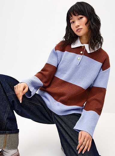 Striped polo collar sweater
