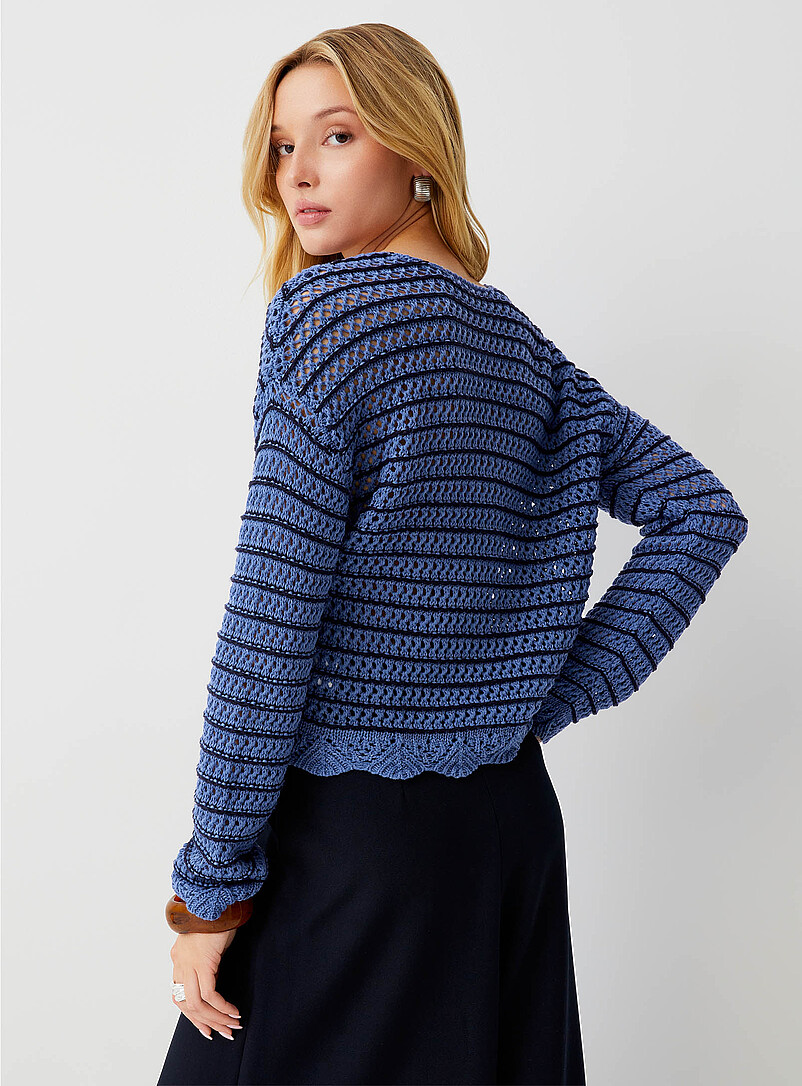 Ic&ocirc;ne Ivory/Cream Beige Striped crocheted sweater for women