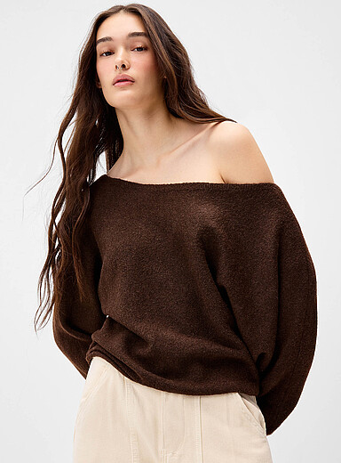Twik Chocolate/Espresso Batwing-sleeve boat-neck sweater for women