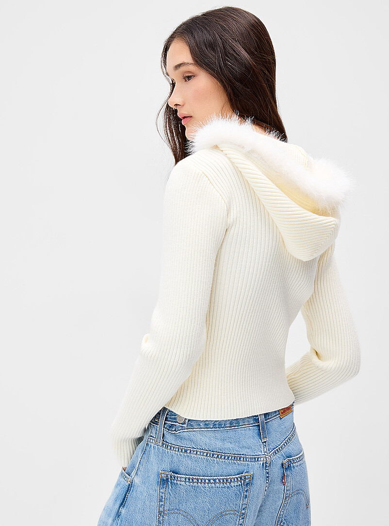 Fuzzy hood fitted zip cardigan | Twik | Shop Women's Cardigans