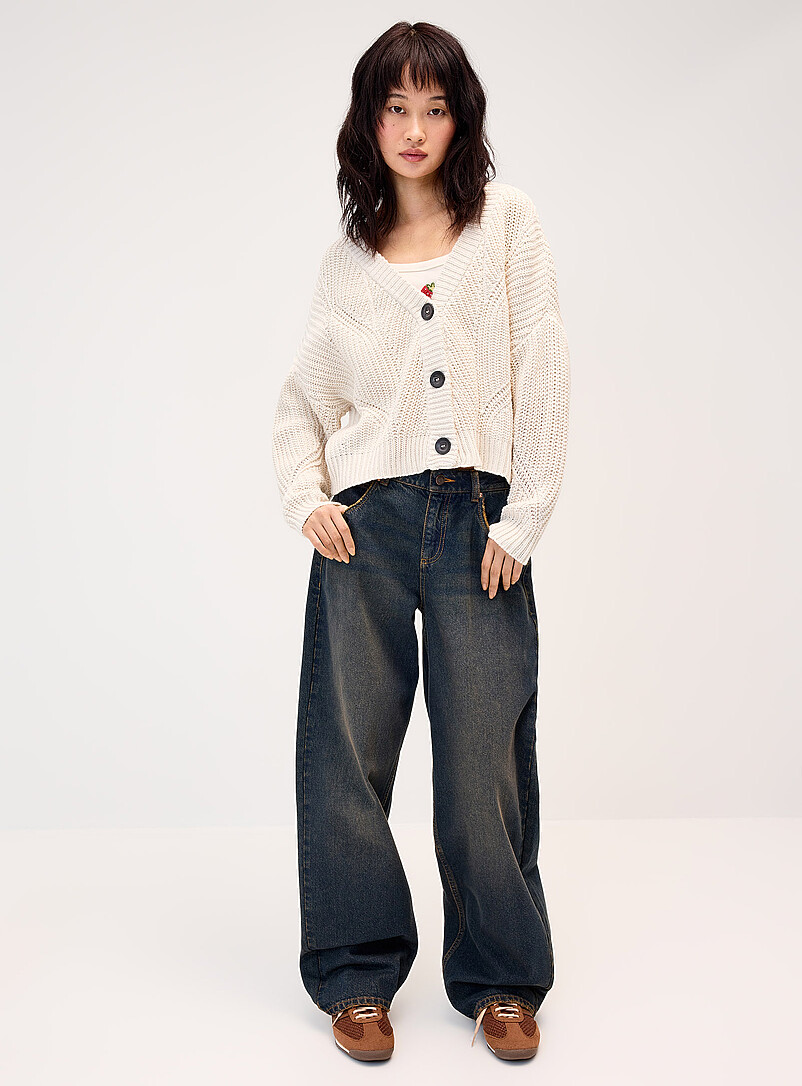 Twik Off White Shaker-rib V-neck cardigan for women