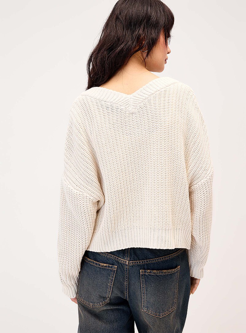 Twik: Le cardigan c&ocirc;tes perl&eacute;es col V Rose pour femme
