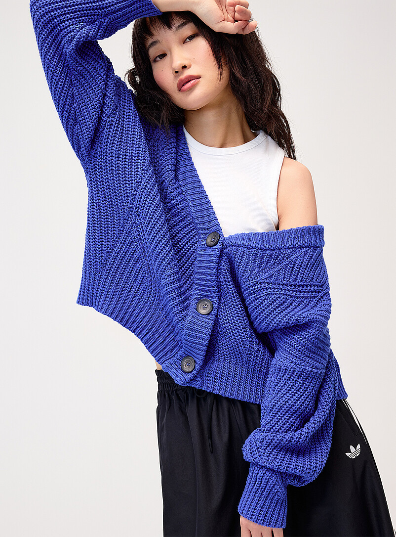 Twik Off White Shaker-rib V-neck cardigan for women