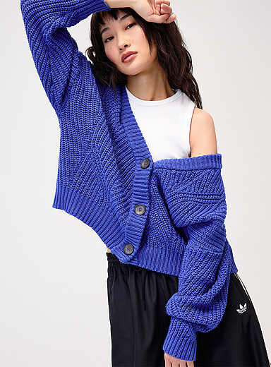 Shaker-rib V-neck cardigan