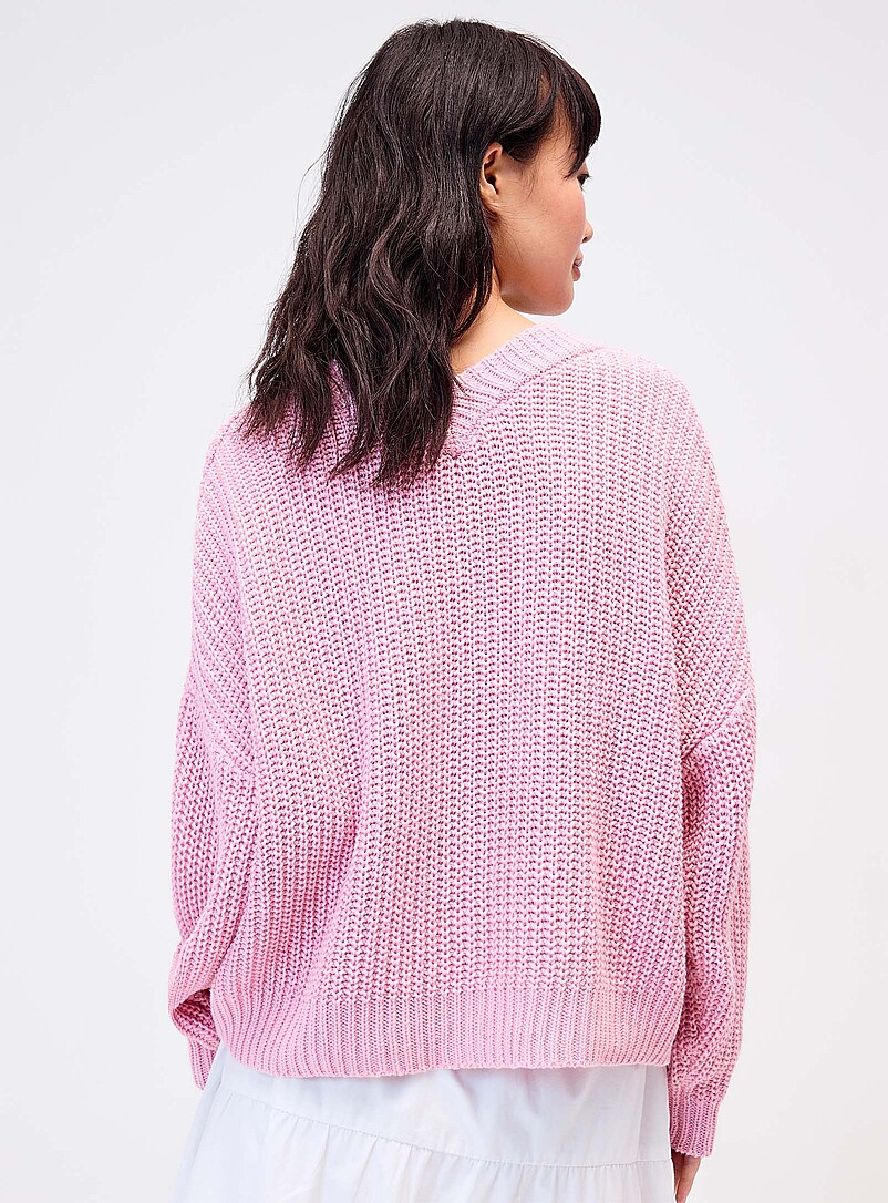Twik: Le cardigan c&ocirc;tes perl&eacute;es col V Rose pour femme