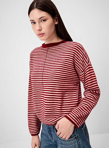 Twik: Le t-shirt bords roulott&eacute;s ray&eacute; Bourgogne pour femme